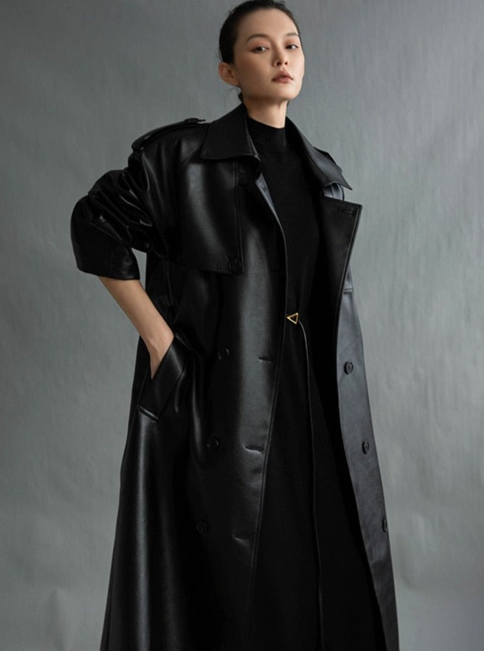 Elvida™ - Oversized leren trenchcoat