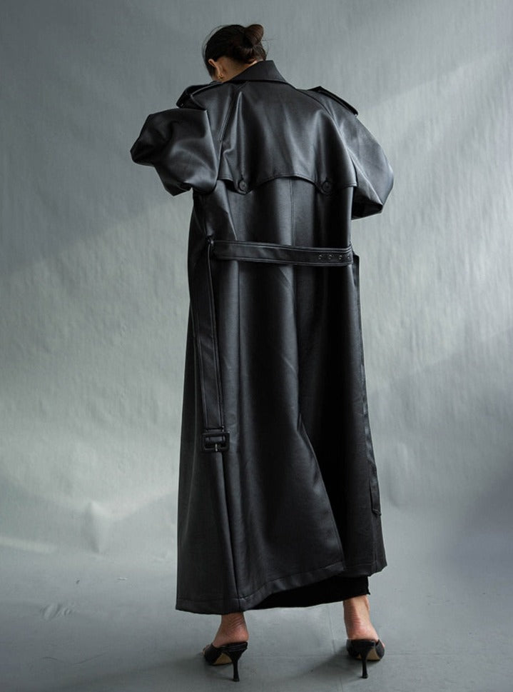 Elvida™ - Oversized leren trenchcoat