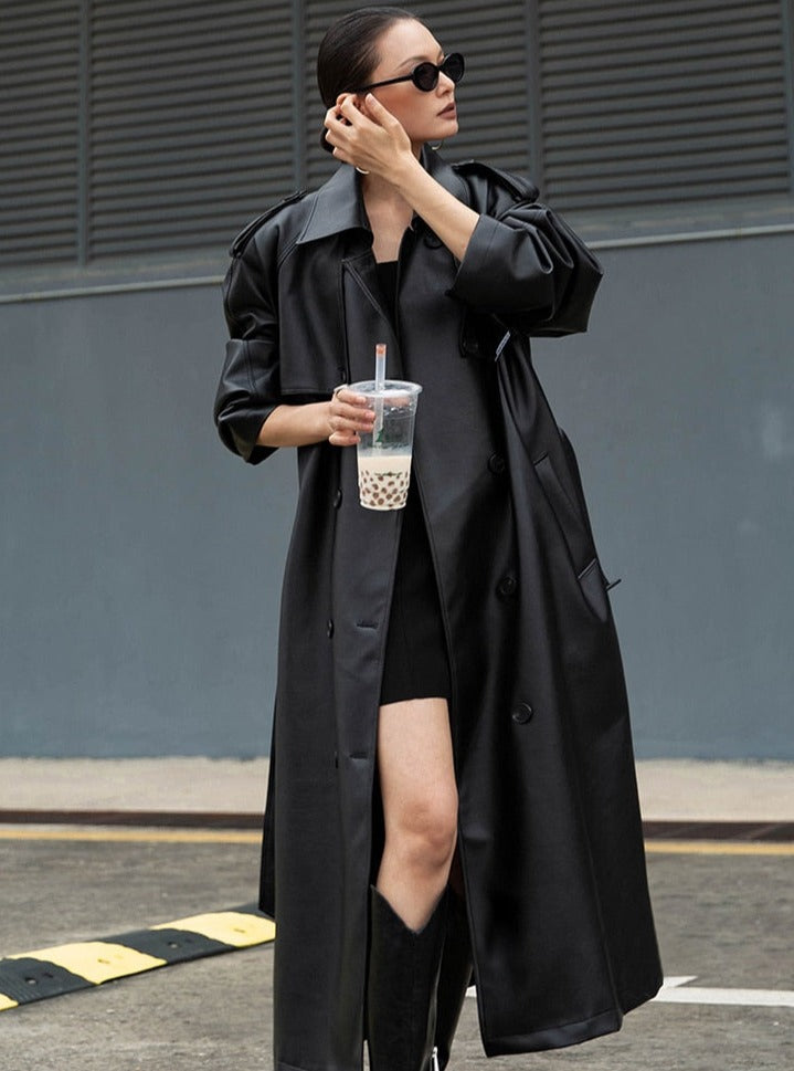 Elvida™ - Oversized leren trenchcoat