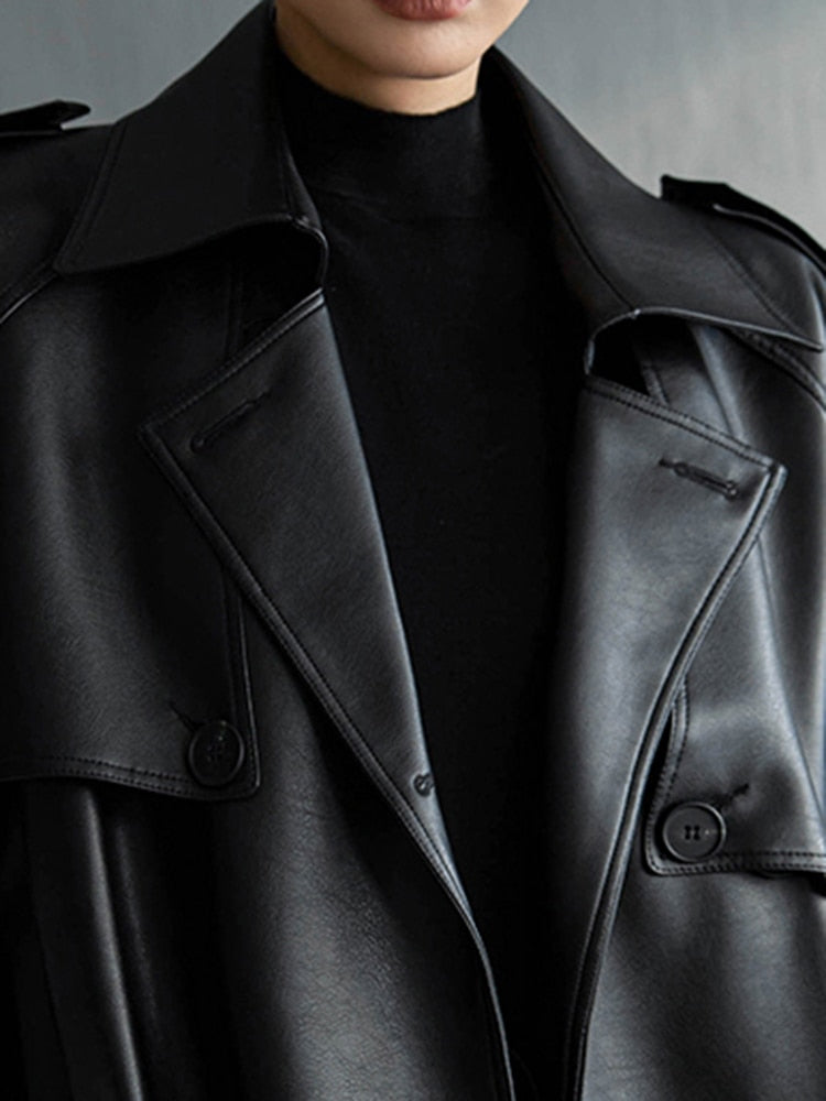 Elvida™ - Oversized leren trenchcoat