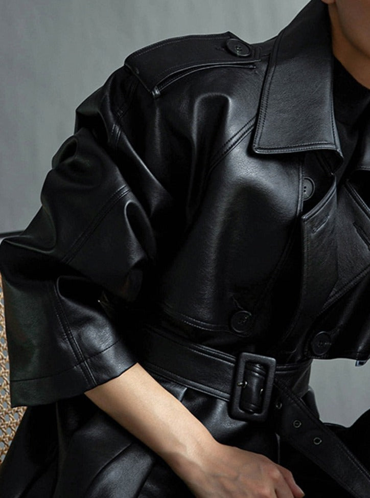 Elvida™ - Oversized leren trenchcoat