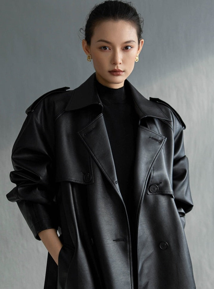 Elvida™ - Oversized leren trenchcoat