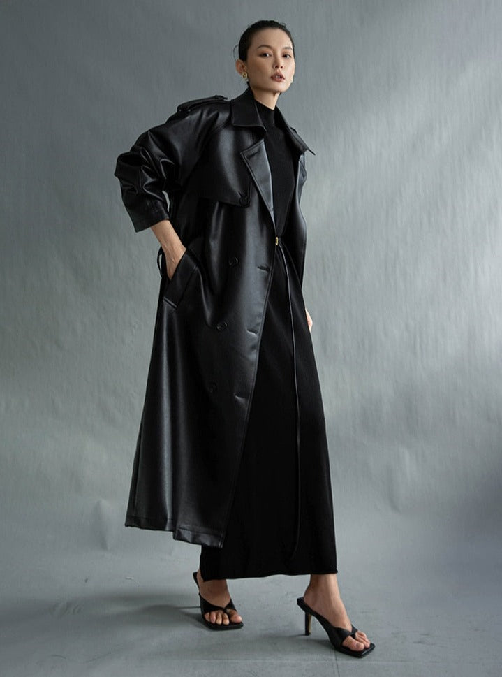Elvida™ - Oversized leren trenchcoat