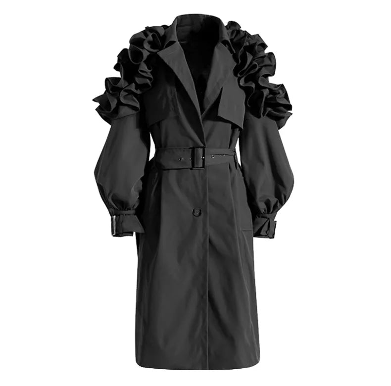 Evana™ - Stijlvolle trenchcoat met ruchesmouwen