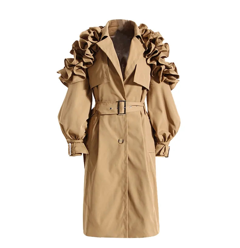Evana™ - Stijlvolle trenchcoat met ruchesmouwen