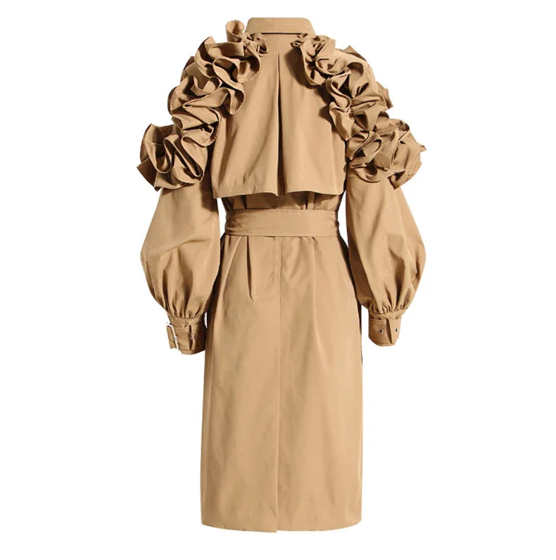 Evana™ - Stijlvolle trenchcoat met ruchesmouwen