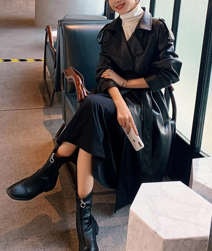 Ciara™ - Stijlvolle leren wintertrenchcoat