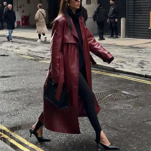 Catriona™ - Leren trenchcoat met riem