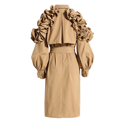 Evana™ - Stijlvolle trenchcoat met ruchesmouwen