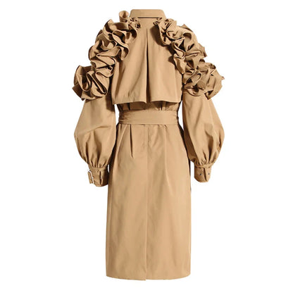Evana™ - Stijlvolle trenchcoat met ruchesmouwen