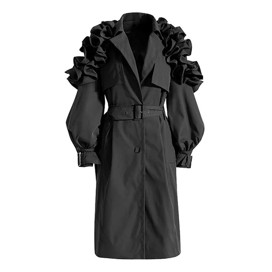 Evana™ - Stijlvolle trenchcoat met ruchesmouwen