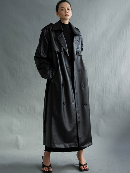 Elvida™ - Oversized leren trenchcoat