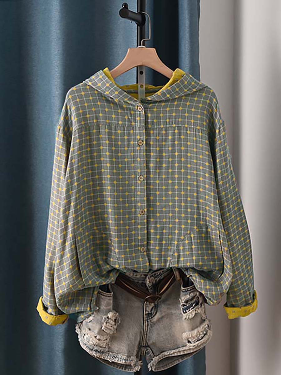 Briana™ – Vintage geruit overhemd met capuchon